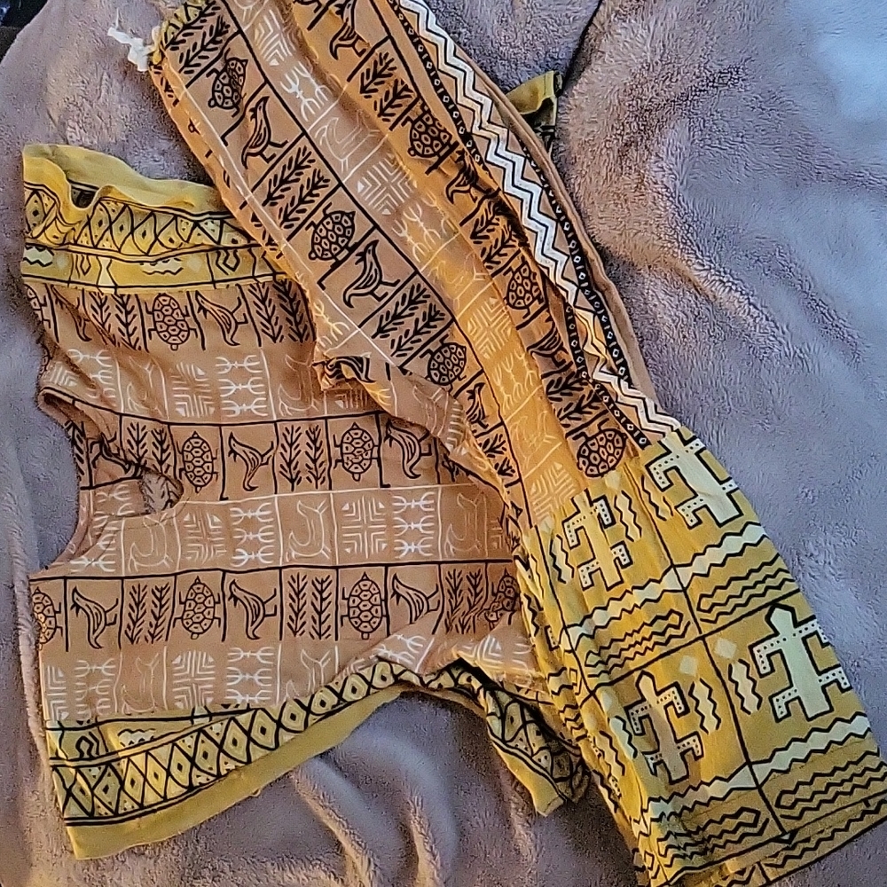 Vintage Ancient Symbol Pattern Drawstring Pant & Shirt Set Large Unisex